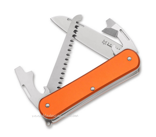 Fox Italy Vulpis Slipjoint Folding Multitool Knife, N690, Aluminum Orange, 01FX1025