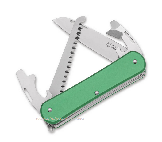 Fox Italy Vulpis Slipjoint Multitool Knife, N690, Aluminum Green, FX-VP130-S4 OD