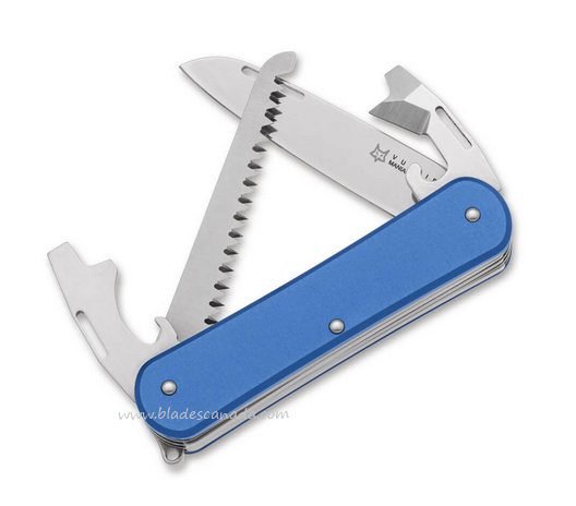 Fox Italy Vulpis Slipjoint Folding Multitool Knife, N690, Aluminum Blue, 01FX1027