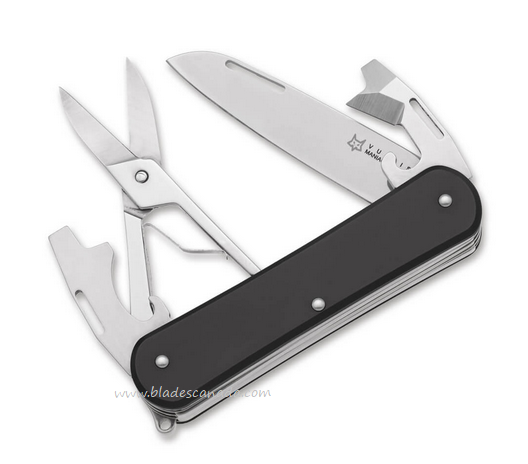 Fox Italy Vulpis Slipjoint Folding Multitool Knife, N690, Aluminum Black, 01FX1028