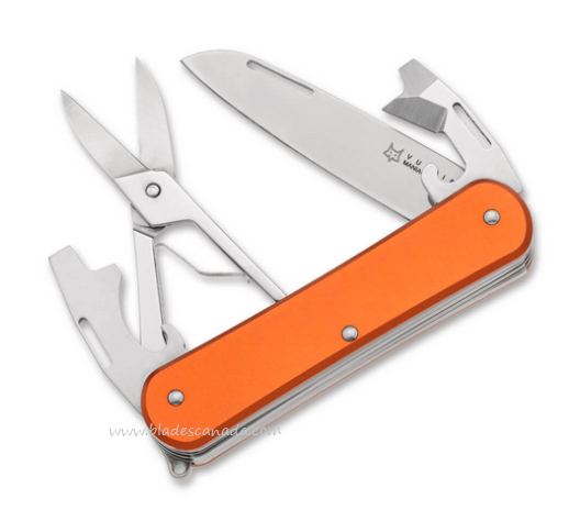 Fox Italy Vulpis Slipjoint Folding Multitool Knife, N690, Aluminum Orange, 01FX1029