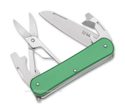 Fox Italy Vulpis 130-F4 Slipjoint Folding Multitool Knife, N690, Aluminum Green, 01FX1030