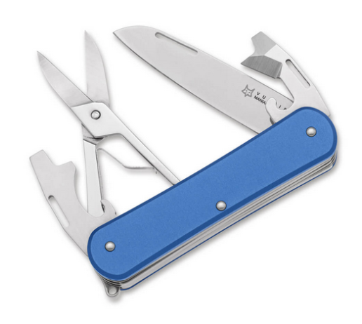 FOX Vulpis 130-F4 Slipjoint Folding Multitool Knife, N690, Aluminum Blue, 01FX1031