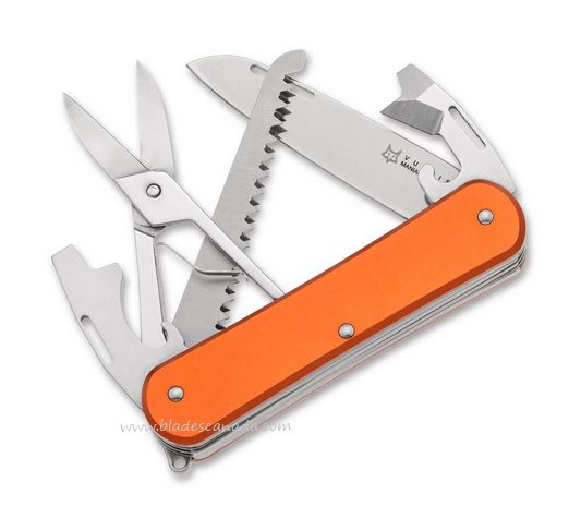 Fox Italy Vulpis 130-SF5 Slipjoint Folding Multitool Knife, N690, Aluminum Orange, 01FX1033