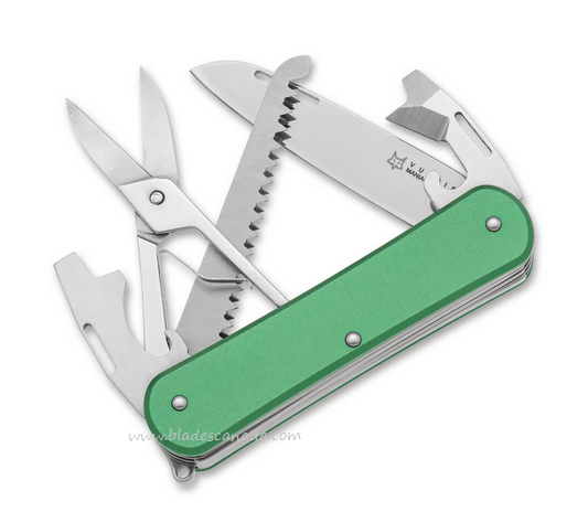 Fox Italy Vulpis Slipjoint Folding Multitool Knife, N690, Aluminum Green, 01FX1034