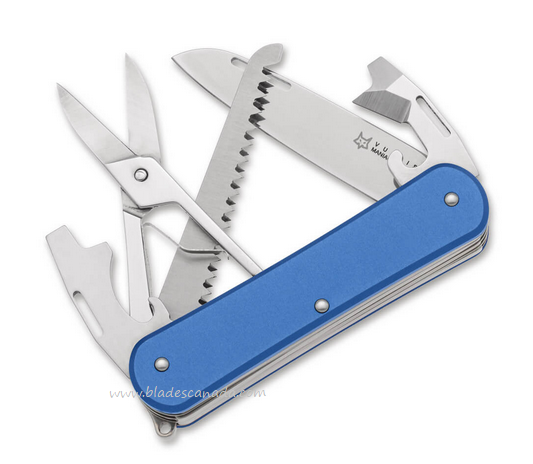 Fox Italy Vulpis Slipjoint Folding Multitool Knife, N690, Aluminum Blue, 01FX1035