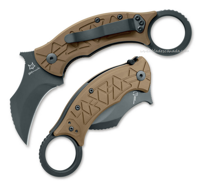 Fox Italy Tribal K Flipper Folding Karambit Knife, M390 Black, Titanium Bronze, FX-802 TiPVD