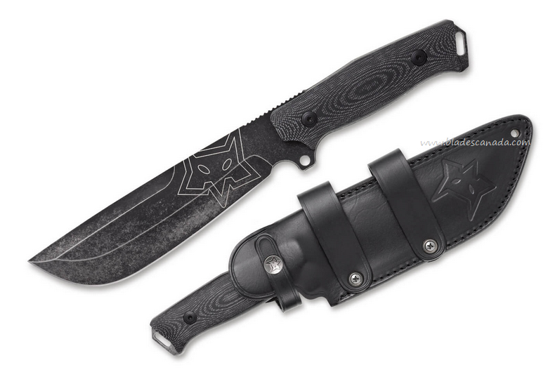 Fox Italy Native Fixed Blade Knife, D2 Black, Micarta Black, Leather Sheath, 02FX769