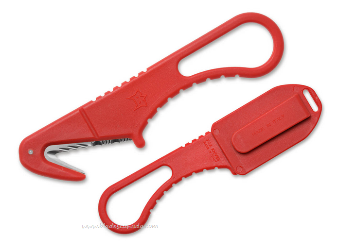 Fox Italy Rescue Knife, 420 Serrated, FRN Red, FX-639RD