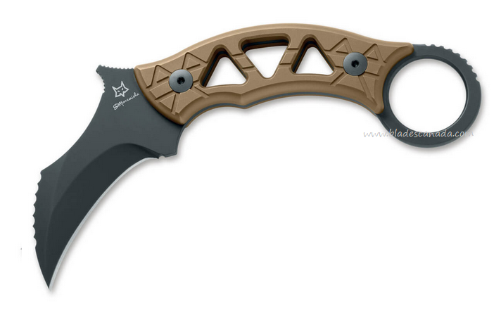 Fox Italy Tribal K Fixed Blade Karambit Knife, M390 Black, Titanium Bronze, 02FX773