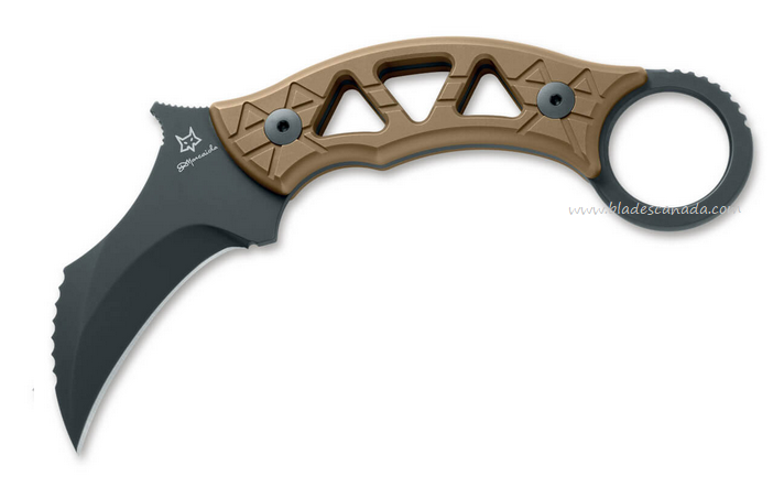 Fox Italy Tribal K Fixed Blade Karambit Knife, M390 Black, Titanium Bronze, FX-803 TiPVD