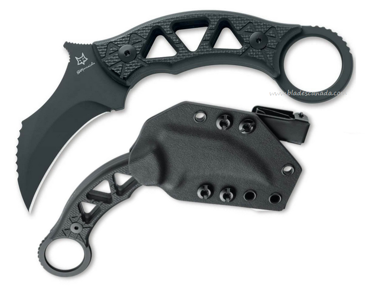 Fox Italy Tribal K Fixed Blade Karambit Knife, N690 Black, G10 Black, FX-803
