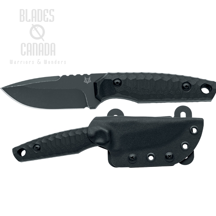 Fox Italy KS Fixed Blade Knife, Niolox Atracite Stonewash, G10 Black, Kydex Sheath, FX-627 G10B