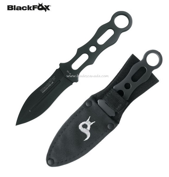 BlackFox BF-720 Throwing Knife, 440 Stainless Black, Nylon Sheath, BF-720