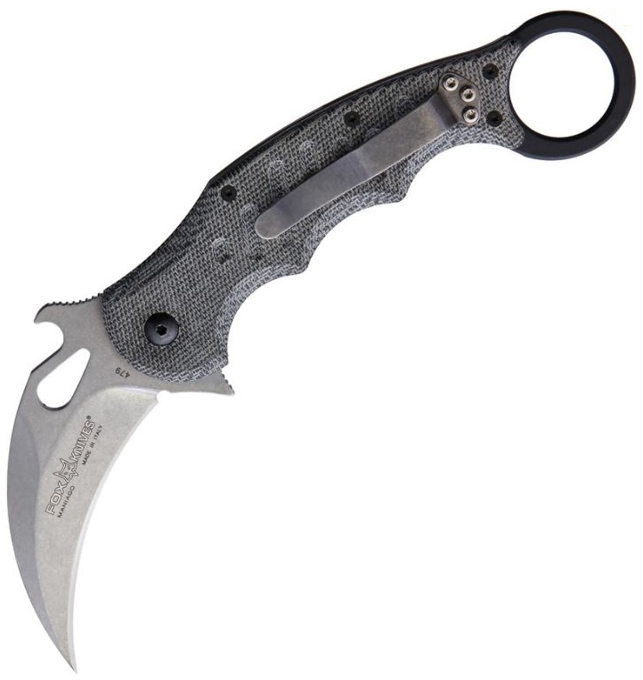 Fox Italy Karambit Folding Knife, Wave Opening, N690, Micarta Black, FX-479MIBSW