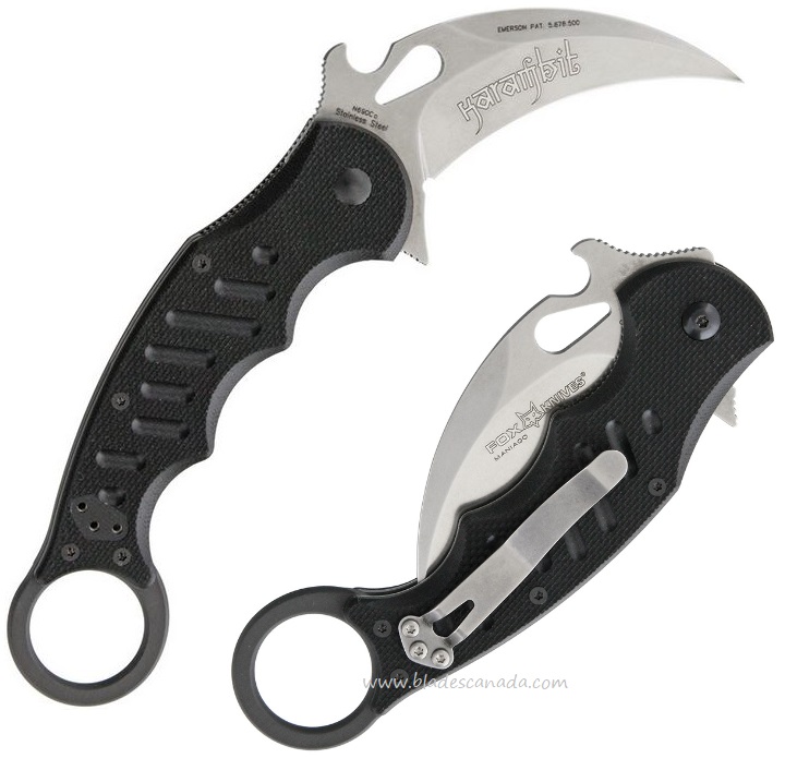 Fox Italy Karambit Flipper Folding Knife, Wave Opening, N690co, G10 Black, FX-479SW