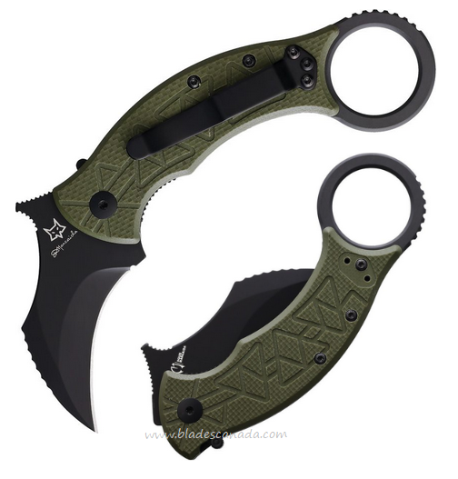 Fox Tribal K Folding Karambit Knife, N690 Black, G10 OD Green, 802OD