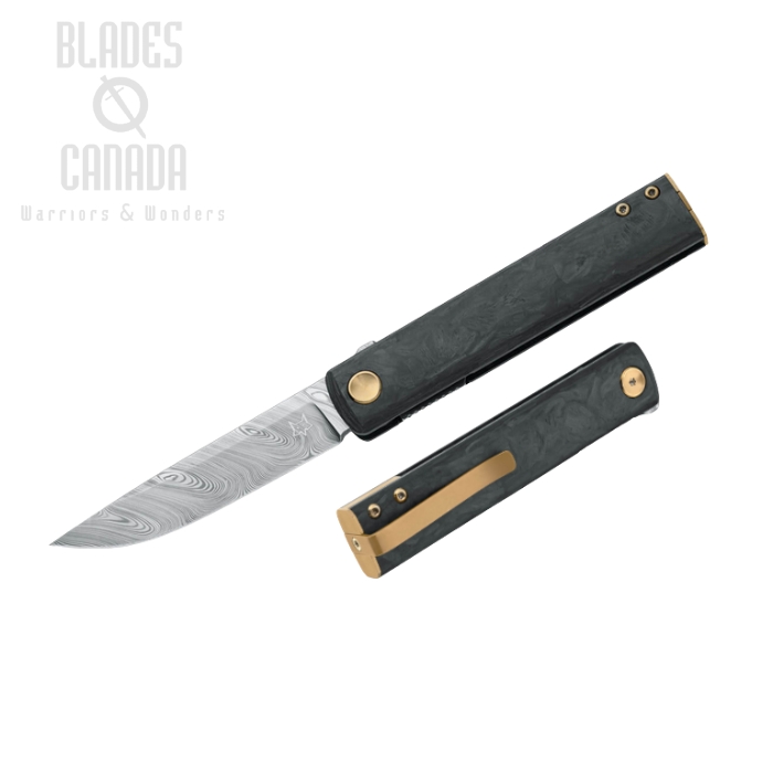 (image for) Fox Chnops Flipper Folding Knife, Damascus, Carbon Fiber w/ Bronze Ti Spacer, FX-543 DCF