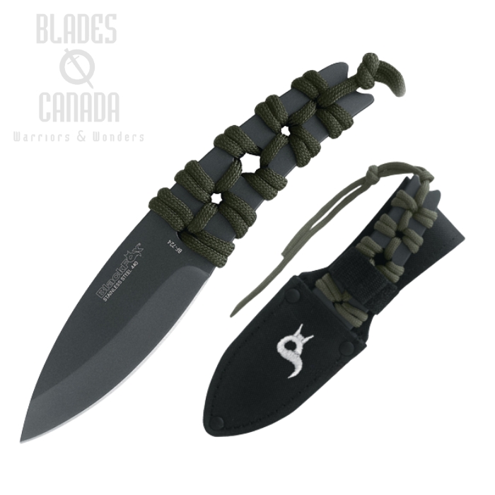 (image for) BlackFox BF-724 Throwing Knife, 440, Green Cord Wrapped, Nylon Sheath
