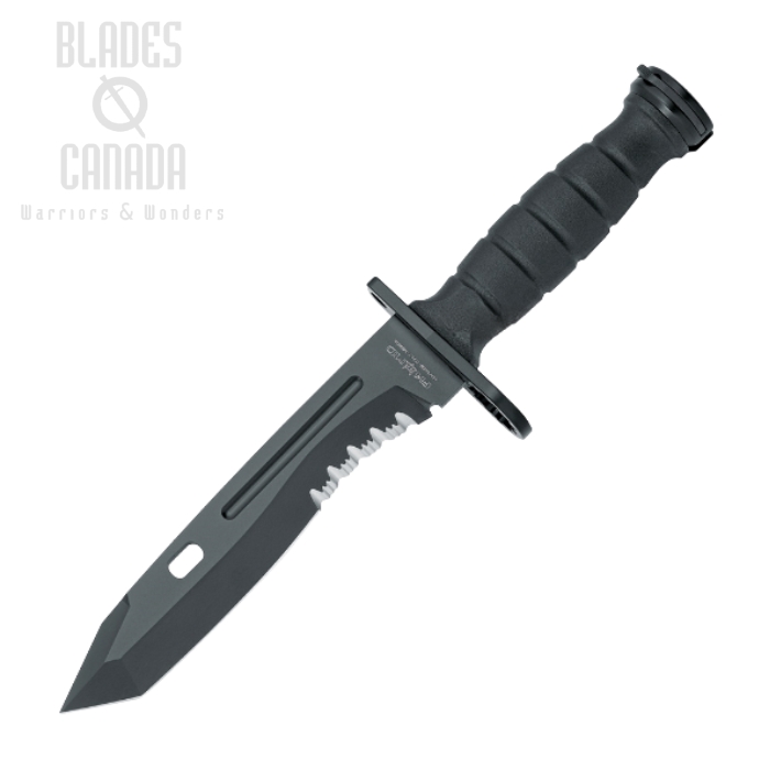 (image for) Fox Italy Oplita Combat Fixed Blade Knife, N690 Black, Bayonet Mount, Cordura Sheath, FX-3002