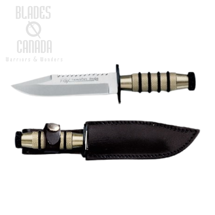 (image for) Fox Italy Champagne Mini Fox Fixed Blade Knife, 420C, Aluminum, Leather Sheath, 1699 CH