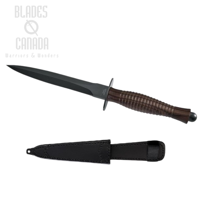 (image for) Fox Italy Fairbairn Sykes Dagger Fixed Blade Knife, N690Co, Walnut Handle, Leather Sheath, FX-592WAF