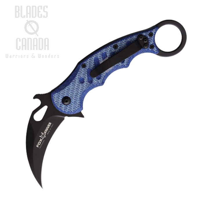 (image for) Fox Italy Karambit Flipper Folding Knife, N690 Black, G10 Blue/Carbon Fiber, 479BLT