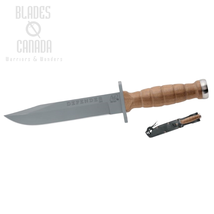 (image for) Fox Italy Defender Fixed Blade Knife, 440A, Palisander Wood, Leather Sheath, 689