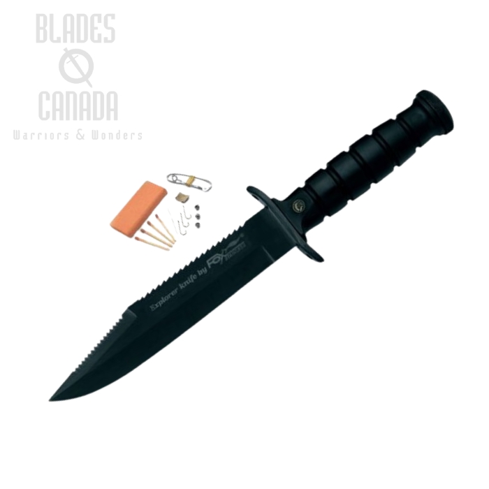 (image for) Fox Italy Military Explorer Knife, 440A, Survival Kit, Leather Sheath, 697T