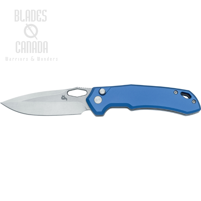 Black Fox Atros Button Lock Folding Knife, VG10 Stonewash, Aluminum Blue, BF-770 BL