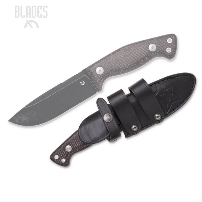 (image for) Fox Italy Tokala Bison Fixed Blade Knife, Niolox Black, Micarta Black, Leather Sheath, FX-105MB