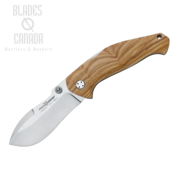 (image for) Fox Italy Jens Anso Mojo Folding Knife, N690, Olive Wood, Leather Pouch, FX-306OL