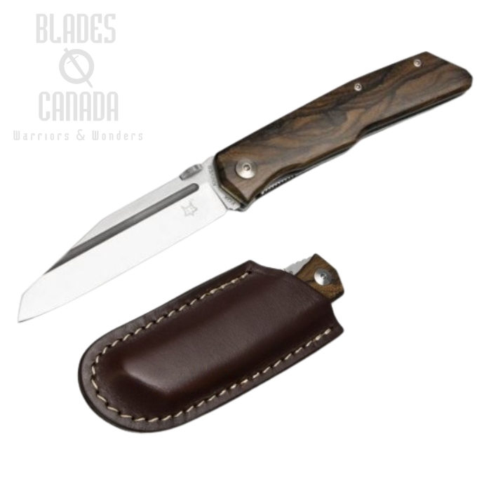 (image for) Fox Italy Terzuola Folding Knife, N690Co, Ziricote Wood, Leather Sheath, FX-515 W