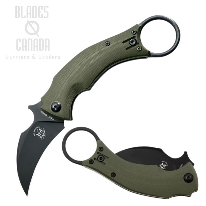 (image for) Fox Italy Black Bird Karambit Folding Knife, Wave Opening, N690 Black, G10 Green, FX-591 OD