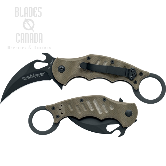 Fox Italy Karambit Flipper Folding Knife, N690 Black, G10 OD Green, FX-599 OD
