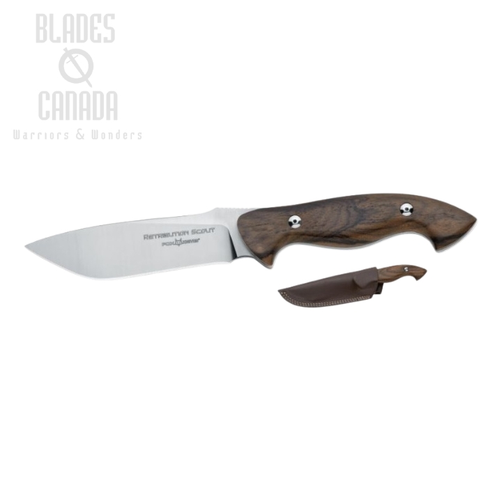 (image for) Fox Italy Retribution Scout Fixed Blade Knife, N690, Ziracote Wood, Leather Sheath, FX-600W