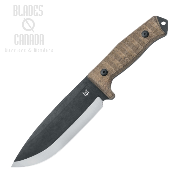 (image for) Fox Italy Bushman Fixed Blade Knife, D2 Black, Micarta, Leather Sheath, FX-609 OD