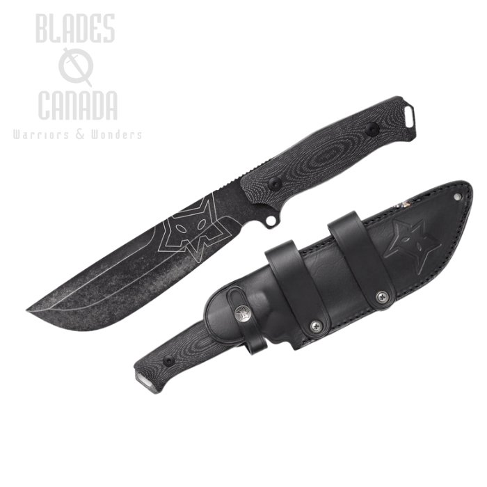 (image for) Fox Italy Native Fixed Blade Knife, D2 Black, Micarta Black, Leather Sheath, FX-611