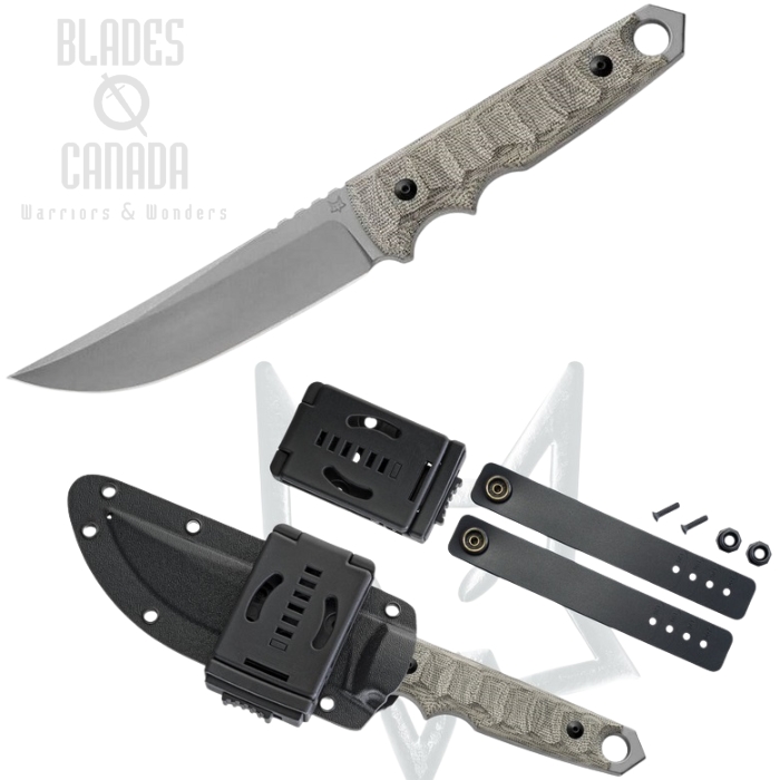 (image for) Fox Italy Ryu Fixed Blade Knife, Niolox Steel Tanto, Micarta Green, Kydex Sheath, FX-634 MOD