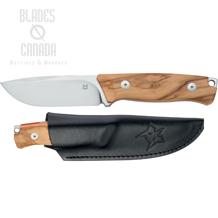 Fox Italy Rifle Windage Fixed Blade Knife, Becut Satinato, Wood Olive, Leather Sheath, FX-661 OL