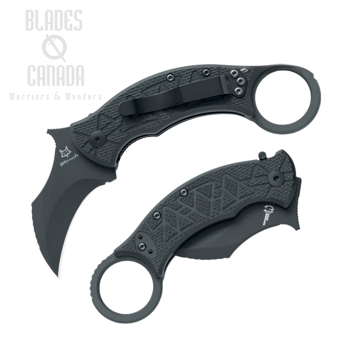 (image for) Fox Italy Tribal K Flipper Folding Karambit Knife, N690 Black, G10 Black, FX-802