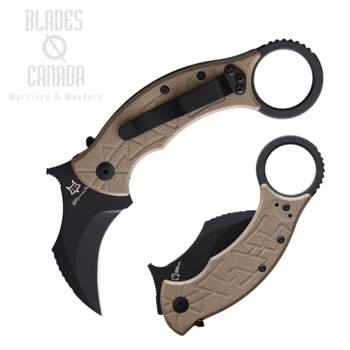 (image for) Fox Tribal K Folding Karambit Knife, N690 Black, G10 Coyote Tan, FX-802CT