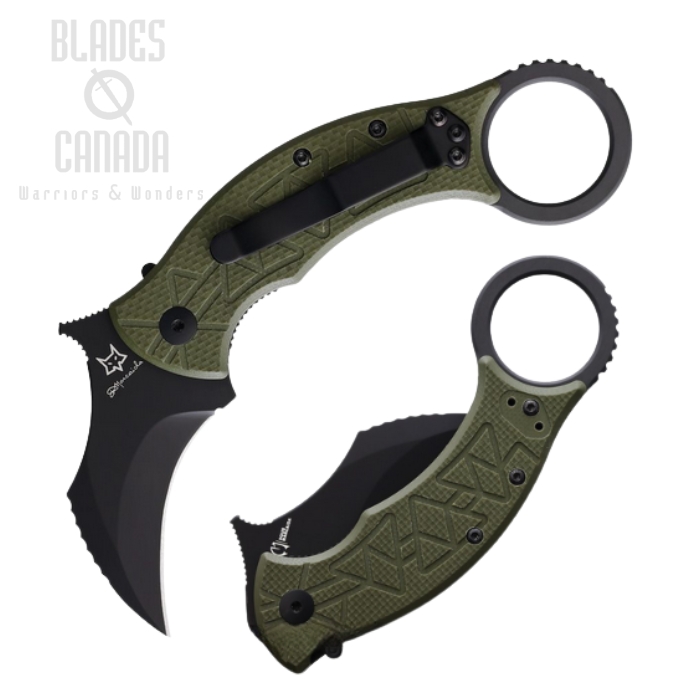 (image for) Fox Tribal K Folding Karambit Knife, N690 Black, G10 OD Green, FX-802 OD