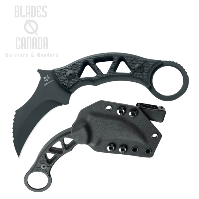 (image for) Fox Italy Tribal K Fixed Blade Karambit Knife, N690 Black, G10 Black, FX-803