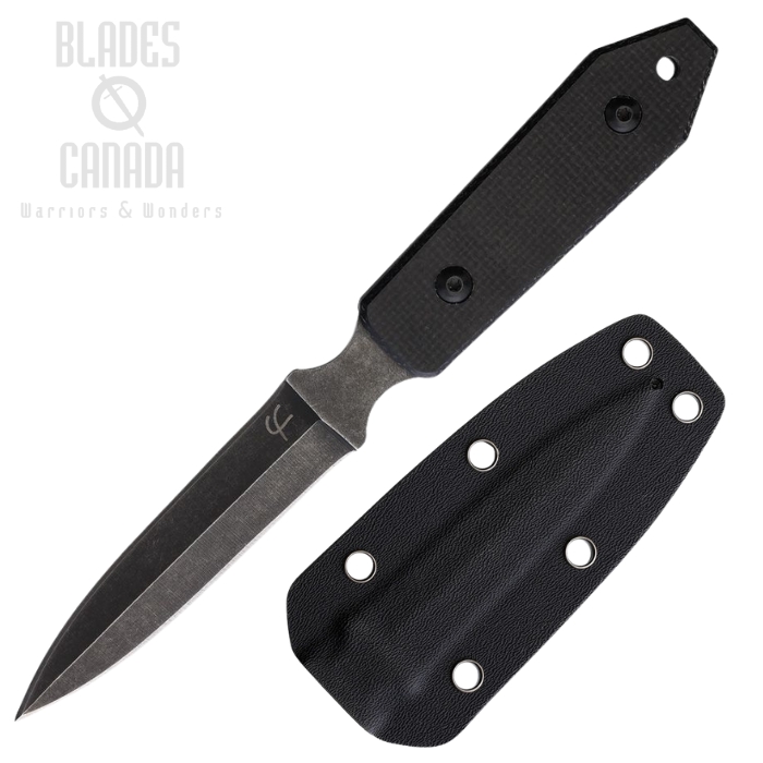 Fred Perrin La Dague Fixed Blade Knife, 440C Black SW, Micarta Black, Kydex Sheath, FRD1905MI
