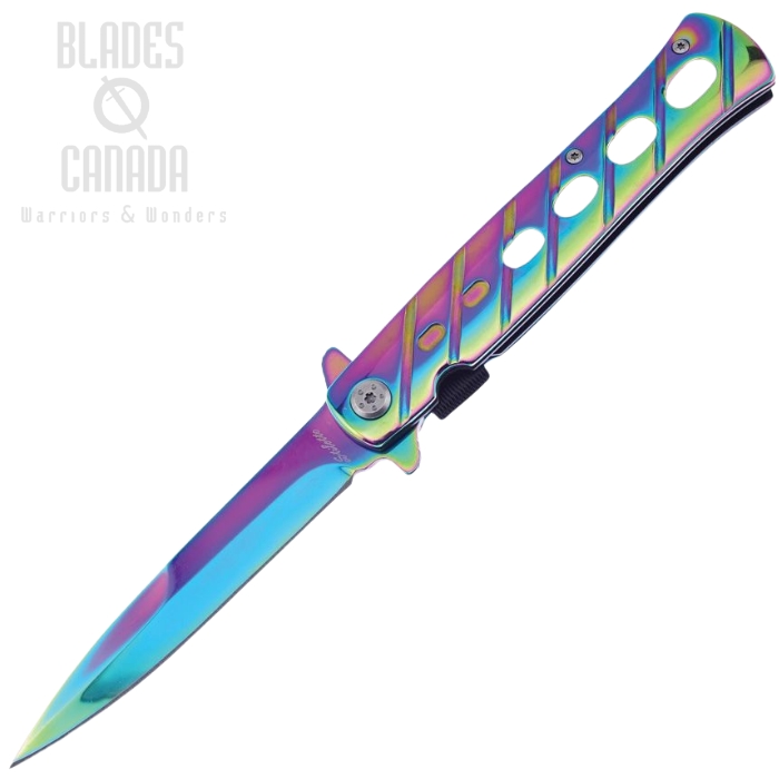 Frost Cutlery Milano Stiletto Flipper Folding Knife, Assisted Opening, Stainless Spectrum, FIS005RB