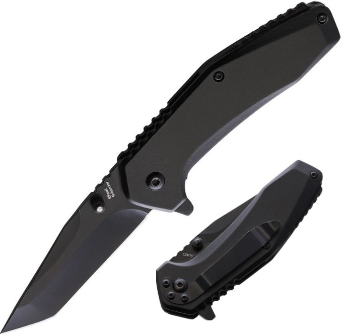 Frost Cutlery Steel Warrior Flipper Folding Knife, Assisted Opening, Aluminum Black, SW888BB