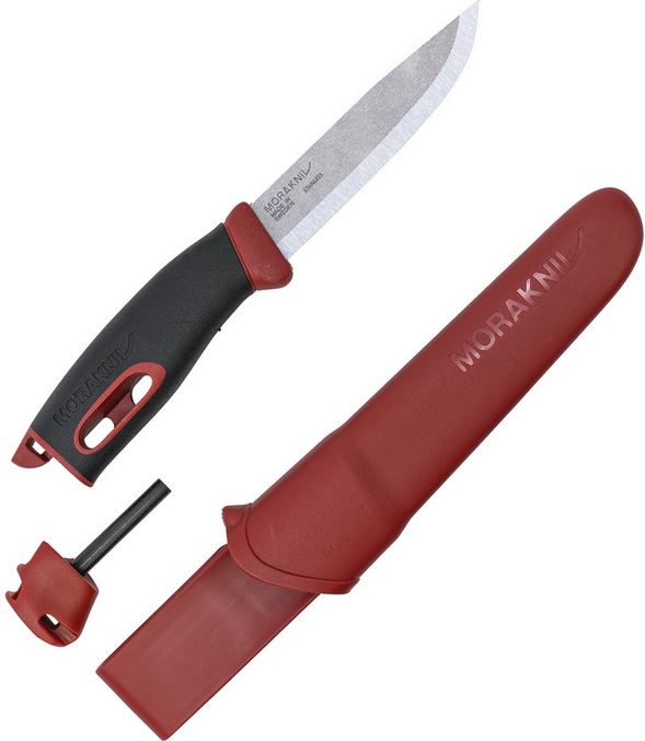 Morakniv Companion Fixed Blade Knife with Fire Starter, Spark Red, 13571