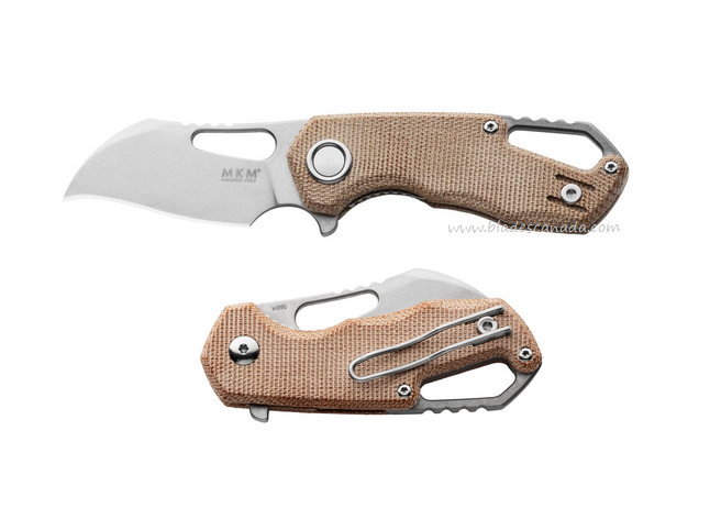 MKM Isonzo Flipper Folding Knife, M390 SW Hawkbill, Micarta Natural, FX03M-1NC