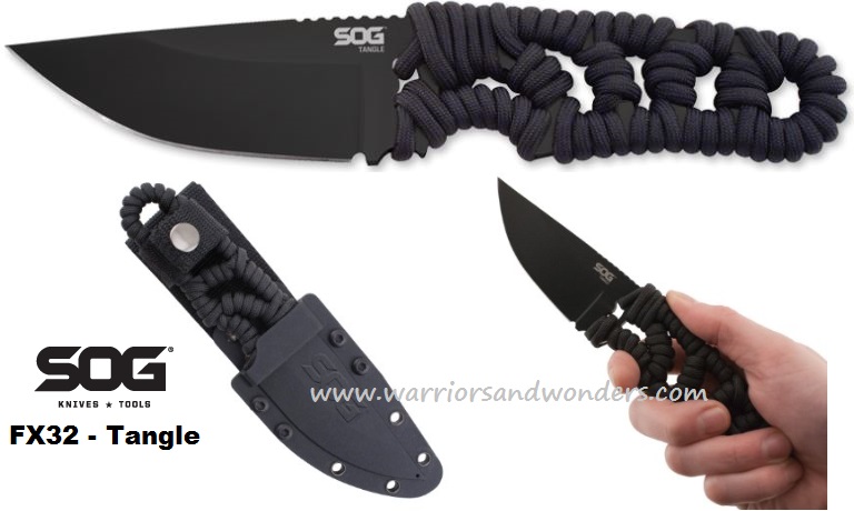 SOG Tangle Hardcased Black Fixed Blade Knife, Hard Sheath, FX32K